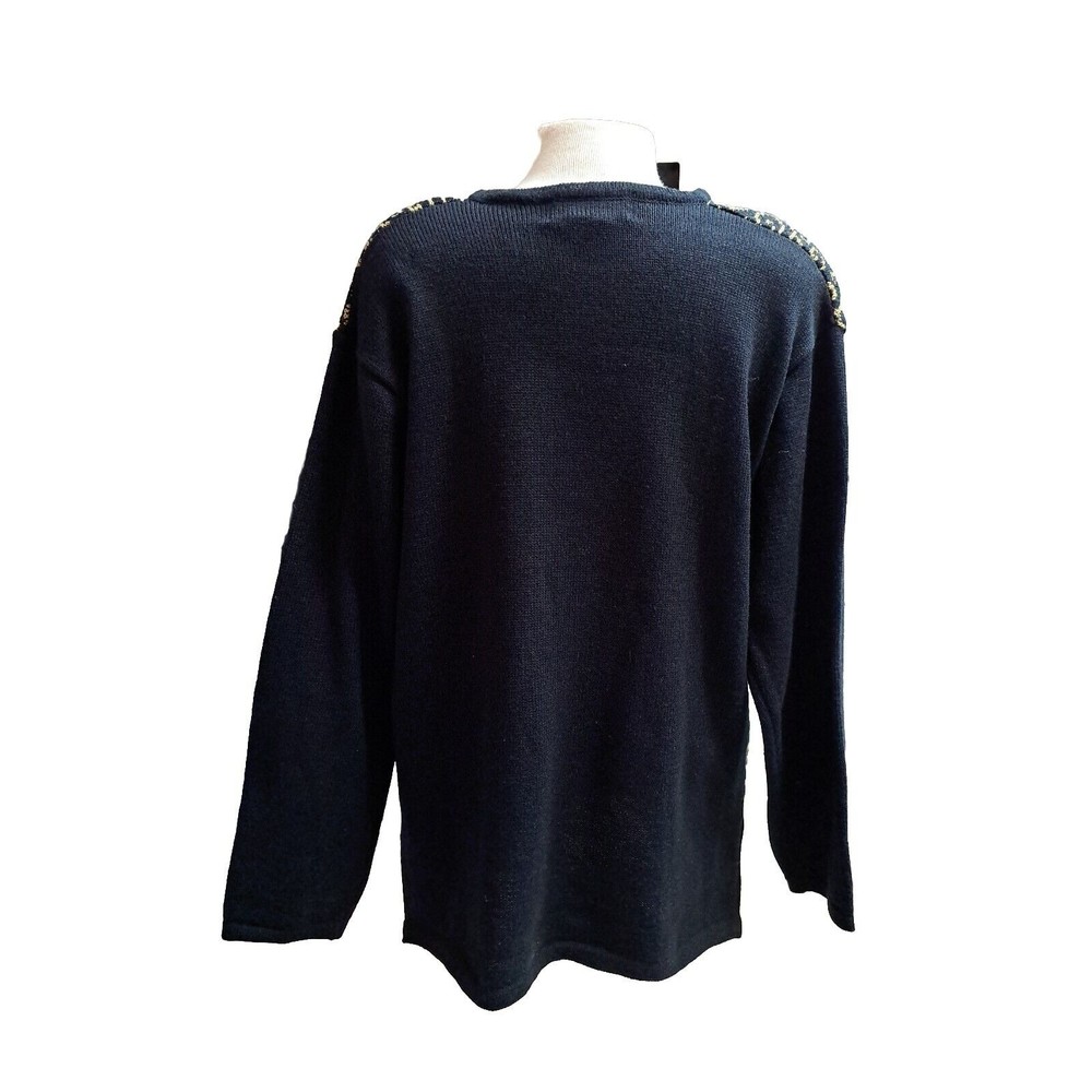 Vintage Leslie Fay Sweater Womens M Black Gold Long Sleeve NWOT - Picture 7 of 7